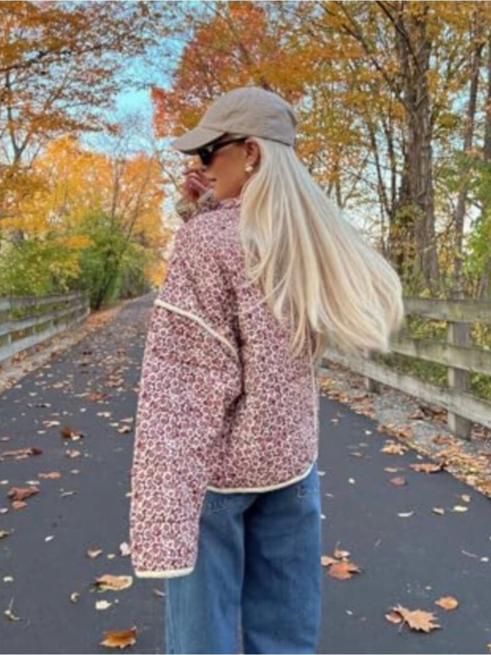 Floral cropped puffer jacket